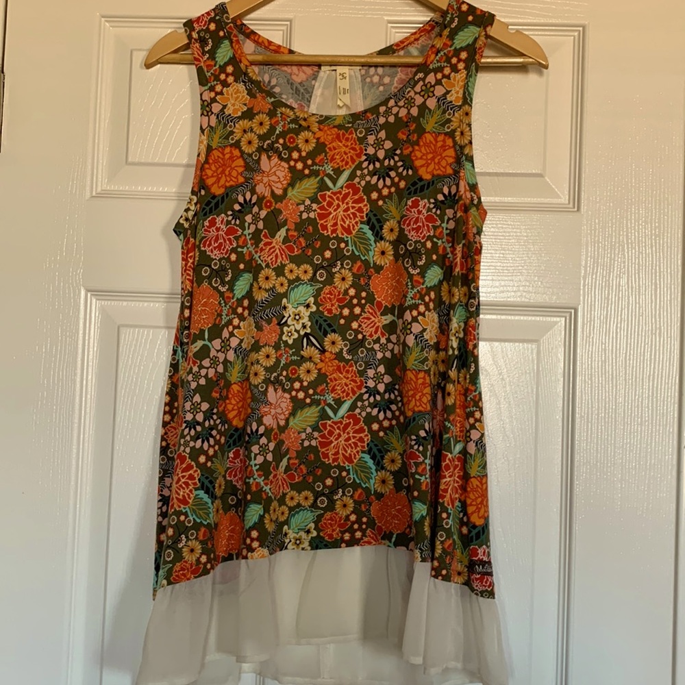 Matilda Jane Sleeves Top Floral Cotton Sheer Ruffle Back Size Small Like New